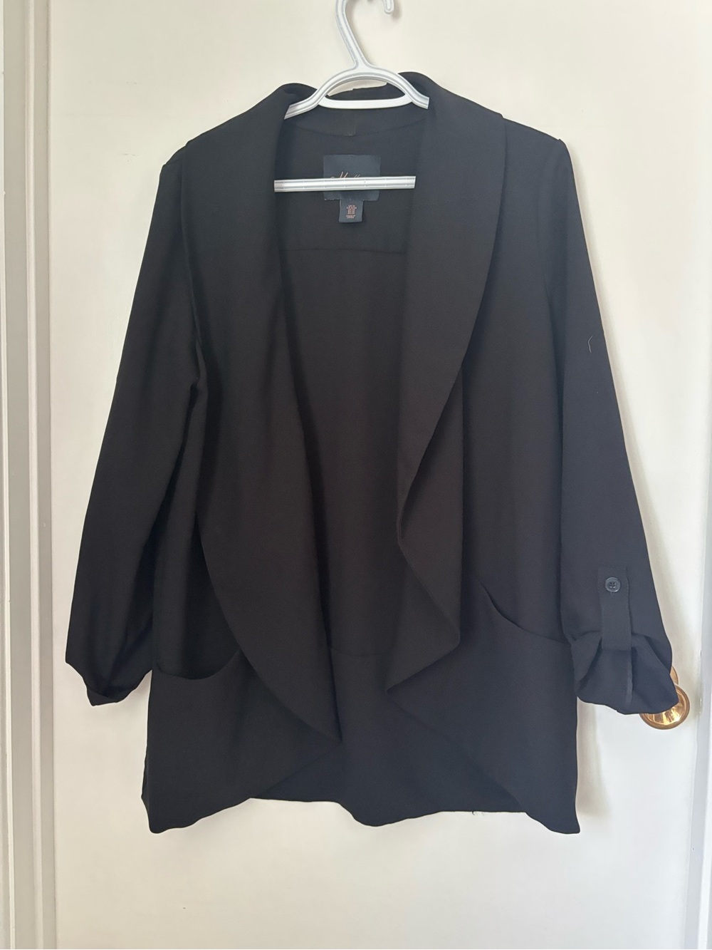 Open-Front Black Draped Blazer for Women